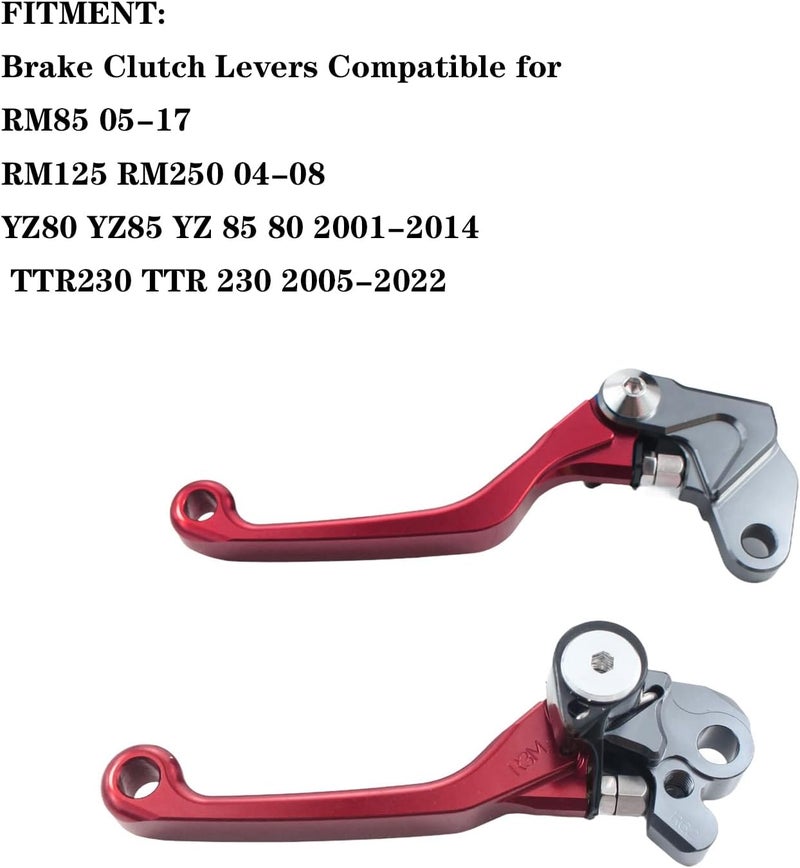 Adsspro Motorcycle Billet Foldable Brake Clutch Lever Handle CNC Aluminum Pivot for RM85 05-17 RM125 RM250 04-08 YZ80 YZ85 YZ 85 80 2001-2014 TTR230 TTR 230 2005-2022 Dirt Pit Bike Motorbike （Red - Image 3